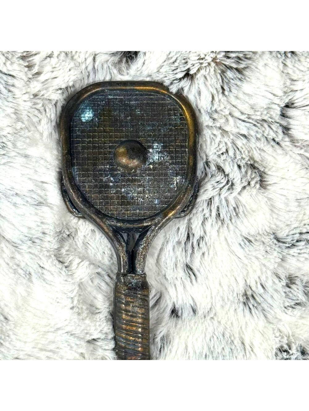 Vintage Brass Tennis Racket Belt Buckle Racquet Ball Pickle Player Sports